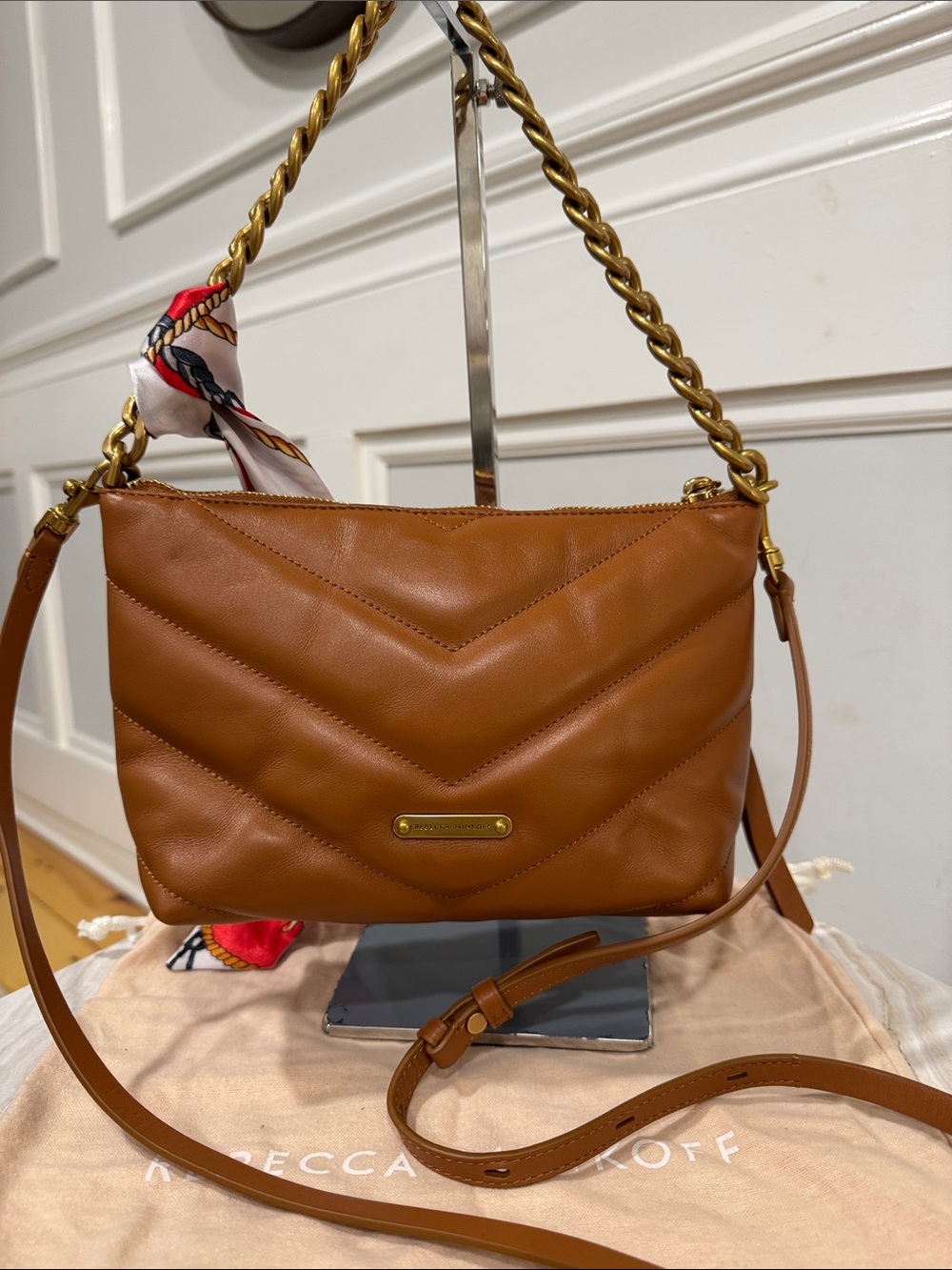 Rebecca Minkoff Bag Edie Tan Quilted Leather Convertible Crossbody Shoulder Bag - Picture 5 of 17